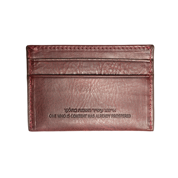 Burgundy Denim Leather Card Case Wallet