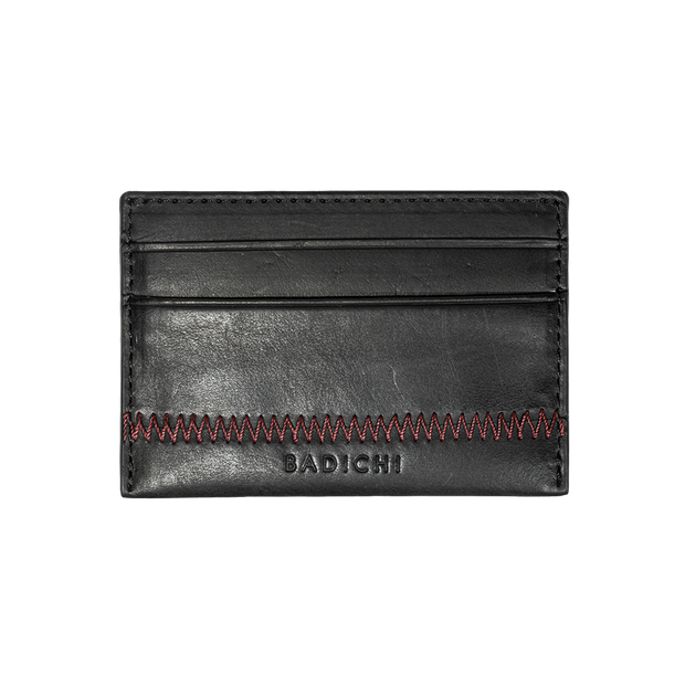 Black Denim Leather Card Case Wallet