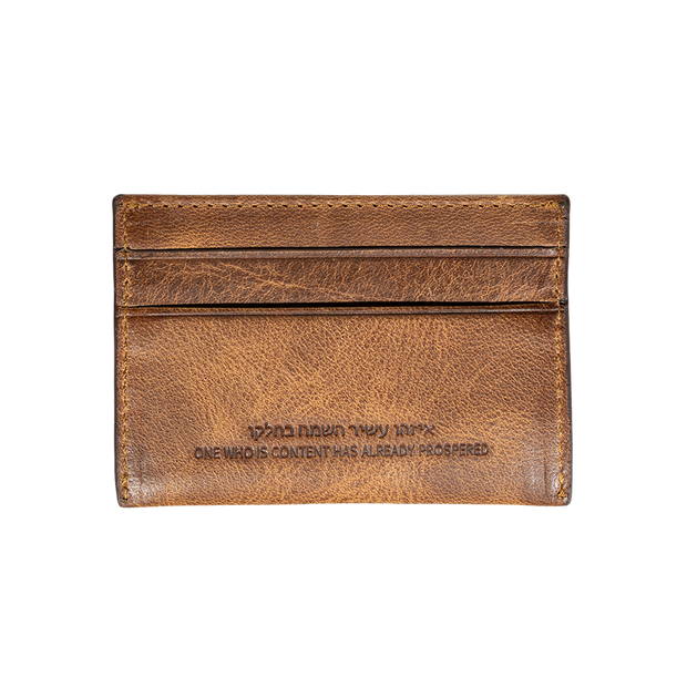 Cognac Denim Leather Card Case Wallet